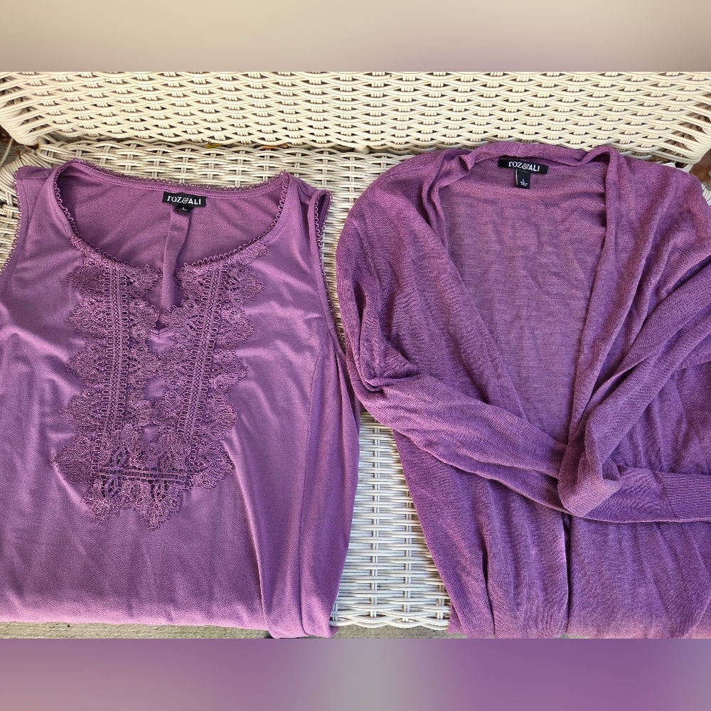 Roz & Ali Purple Sweater Cardigan Set